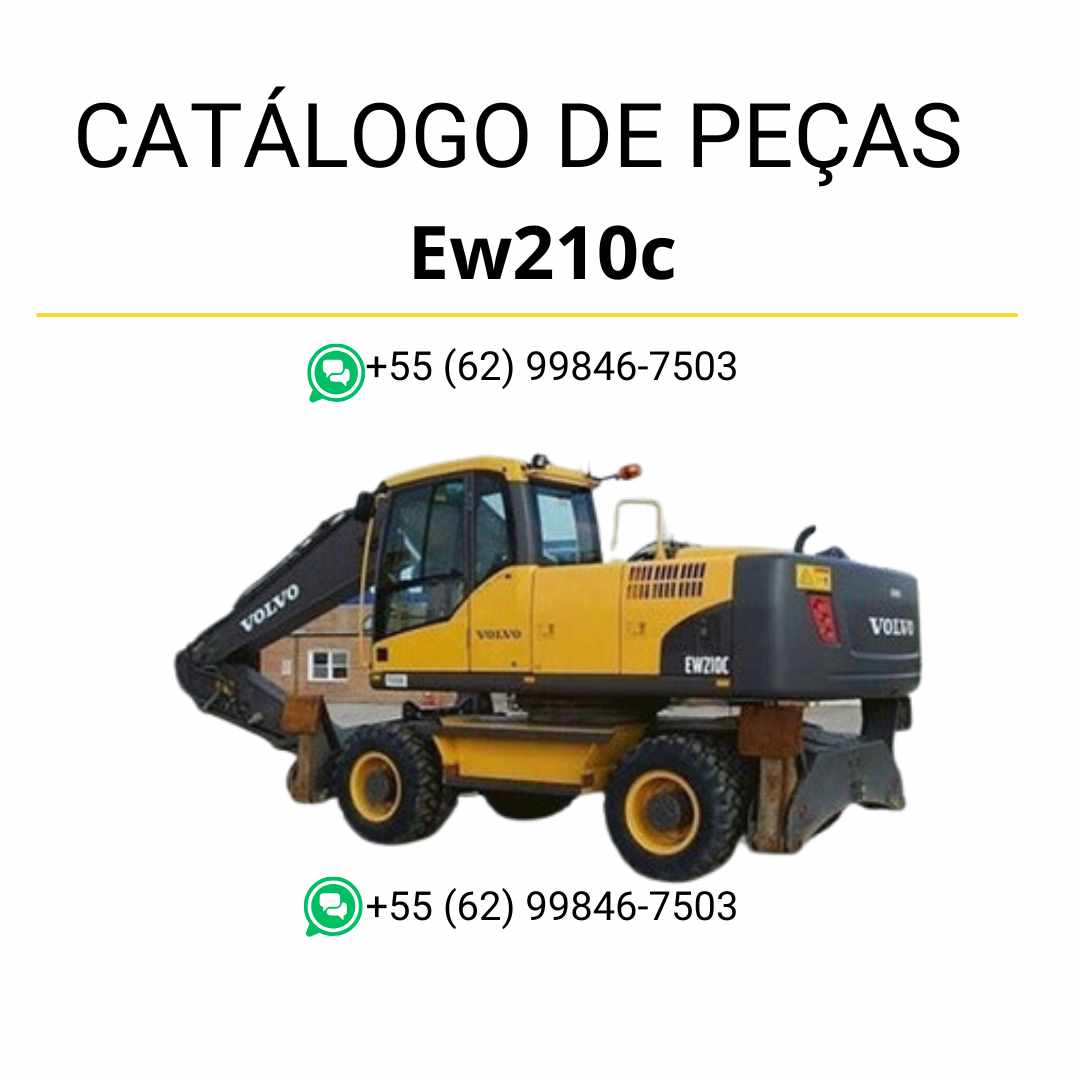 Catálogo PDF de peças para escavadeira Volvo EW210C, em português, com diagramas detalhados e códigos técnicos dos componentes.