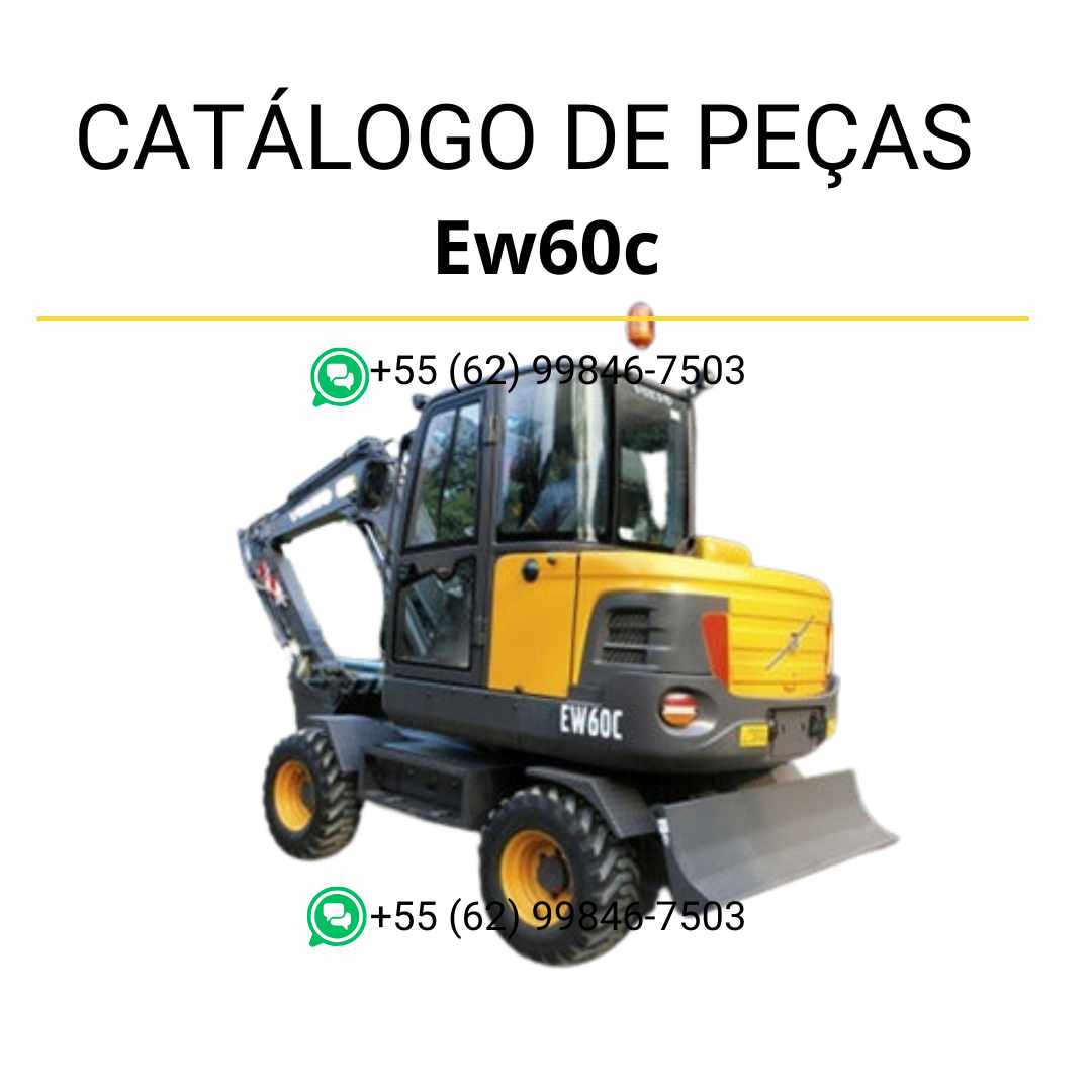 Catálogo de peças em PDF da escavadeira compacta Volvo EW60C, com diagramas técnicos completos em português para manutenção e identificação precisa de componentes.