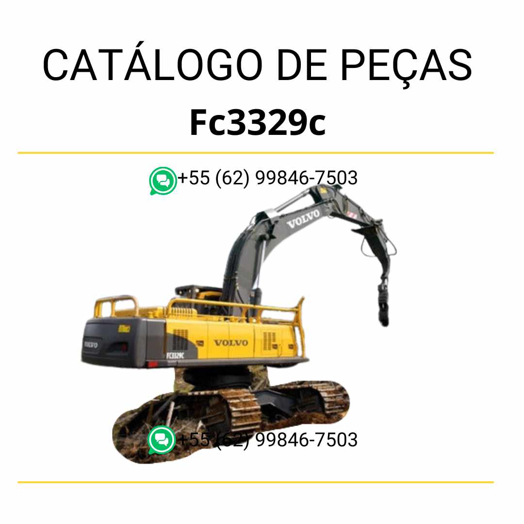 Catálogo de peças da escavadeira Volvo FC3329C em PDF, idioma português, com diagramas e códigos técnicos detalhados.