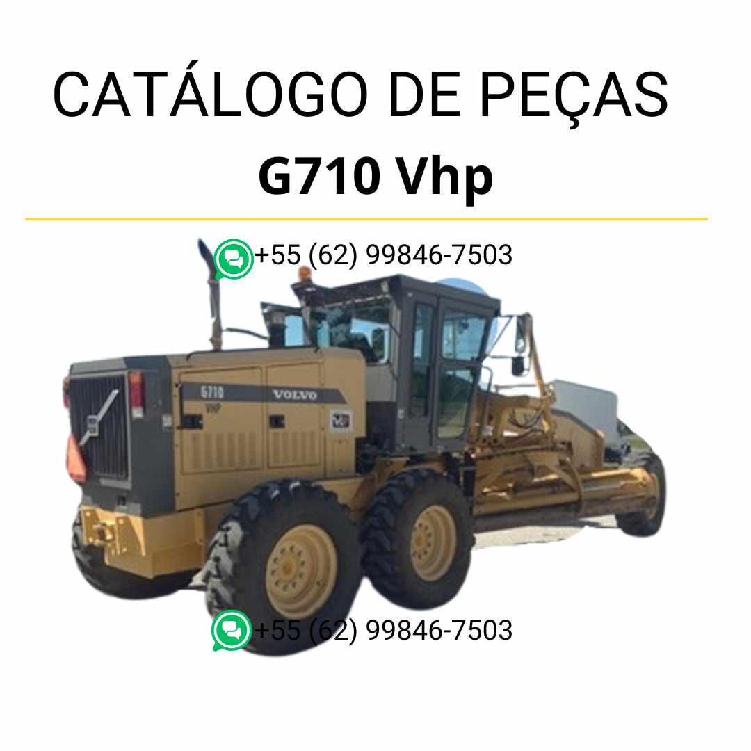 Catálogo de peças em PDF para motoniveladora Volvo G710 VHP, com diagramas técnicos detalhados e conteúdo em português