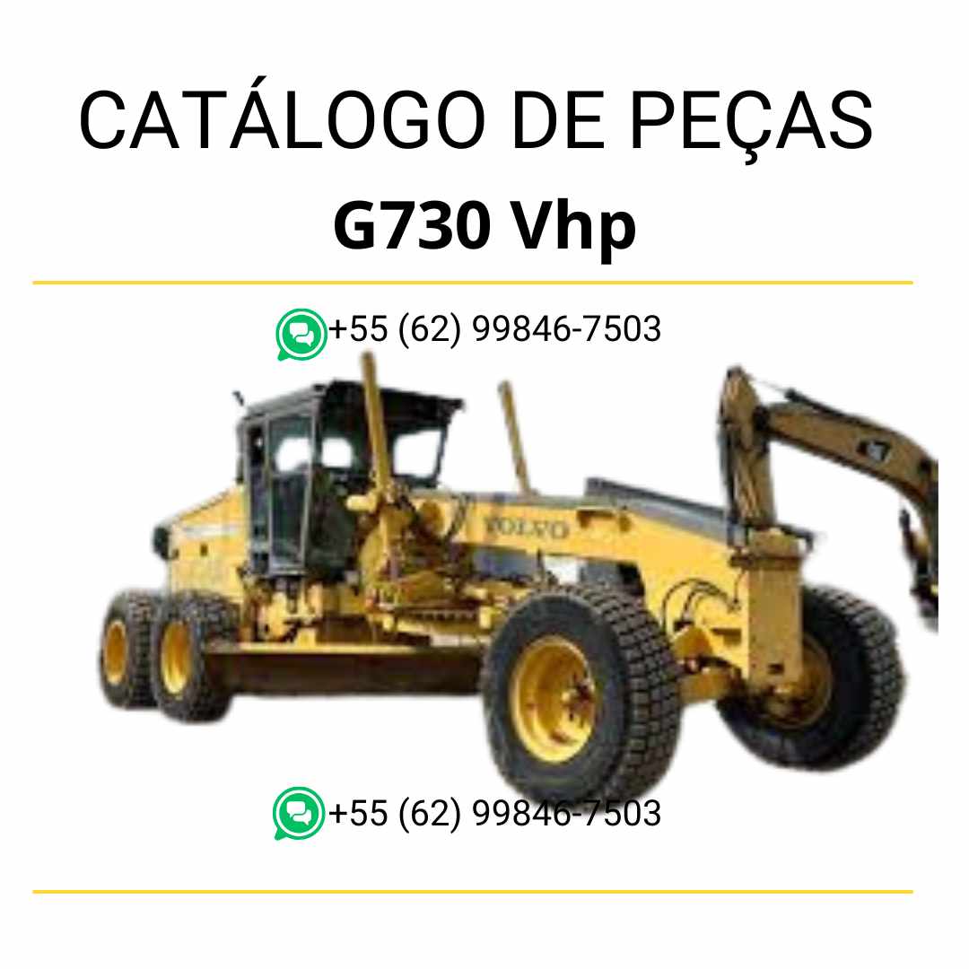 Catálogo PDF em português com peças e diagramas da motoniveladora Volvo G730 VHP, ideal para manutenção técnica e identificação de componentes