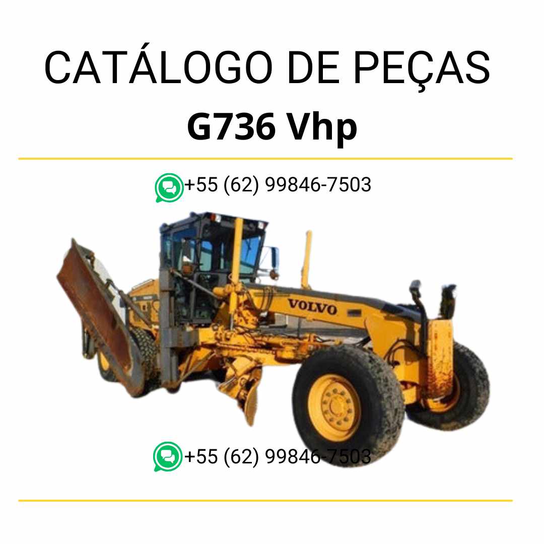 Catálogo PDF em português com diagramas e códigos de peças da motoniveladora Volvo G736 VHP, ideal para manutenção técnica completa