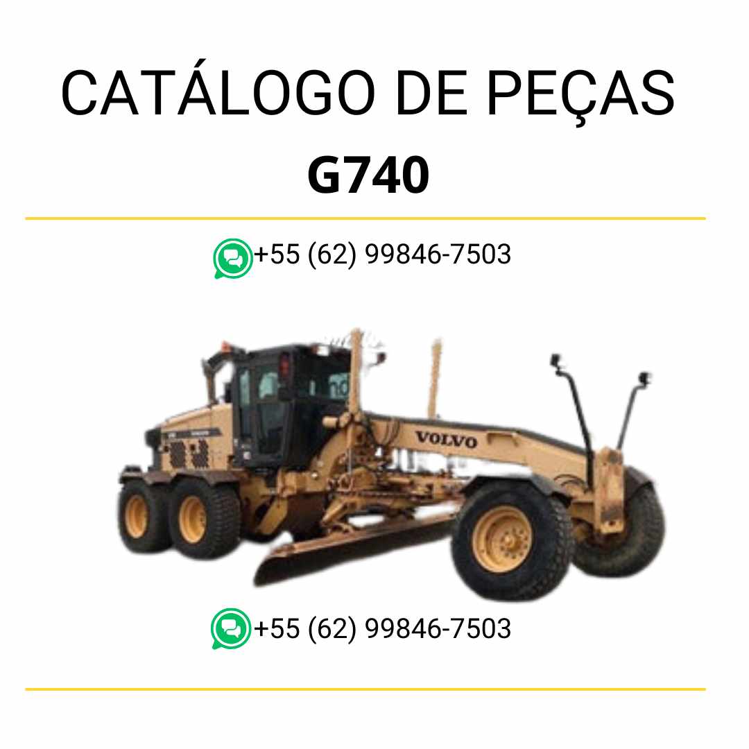 Catálogo de peças em PDF para motoniveladora Volvo G740, com diagramas técnicos completos e conteúdo em português para manutenção eficiente