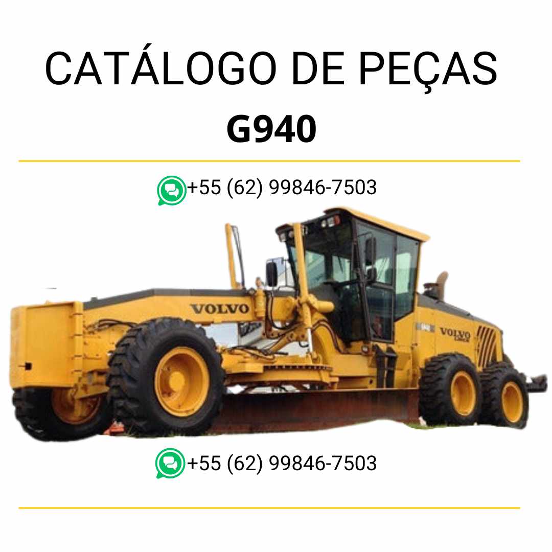 Catálogo de peças em PDF da motoniveladora Volvo G940, com conteúdo em português, diagramas técnicos completos e códigos para reposição