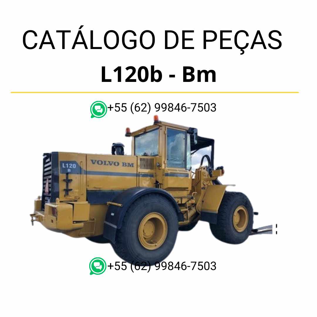 Catálogo de peças em PDF da pá carregadeira Volvo L120B BM, com conteúdo em português, diagramas técnicos completos e códigos detalhados