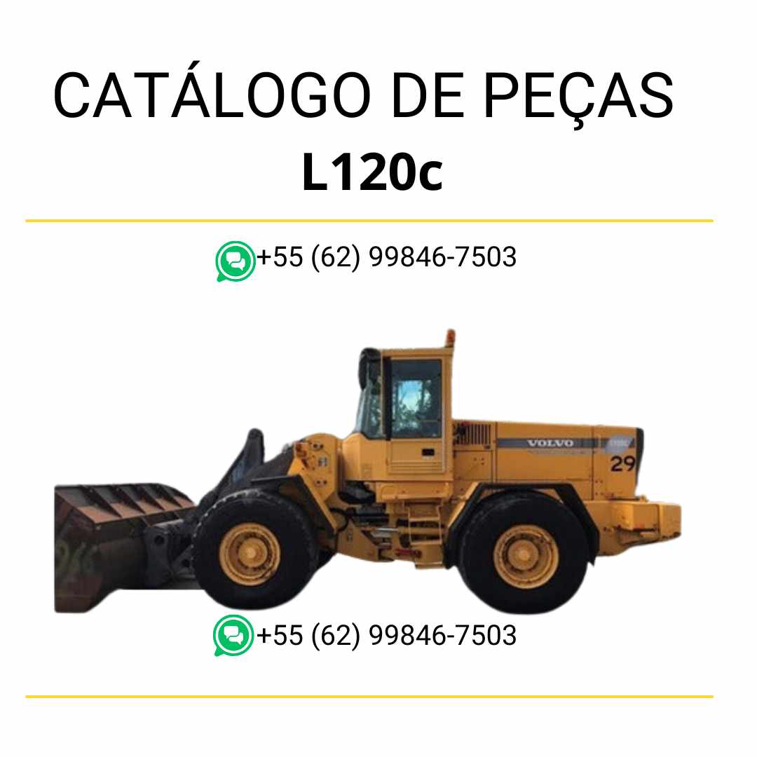 Catálogo de peças em PDF da pá carregadeira Volvo L120C, com conteúdo em português, diagramas técnicos completos e códigos de componentes