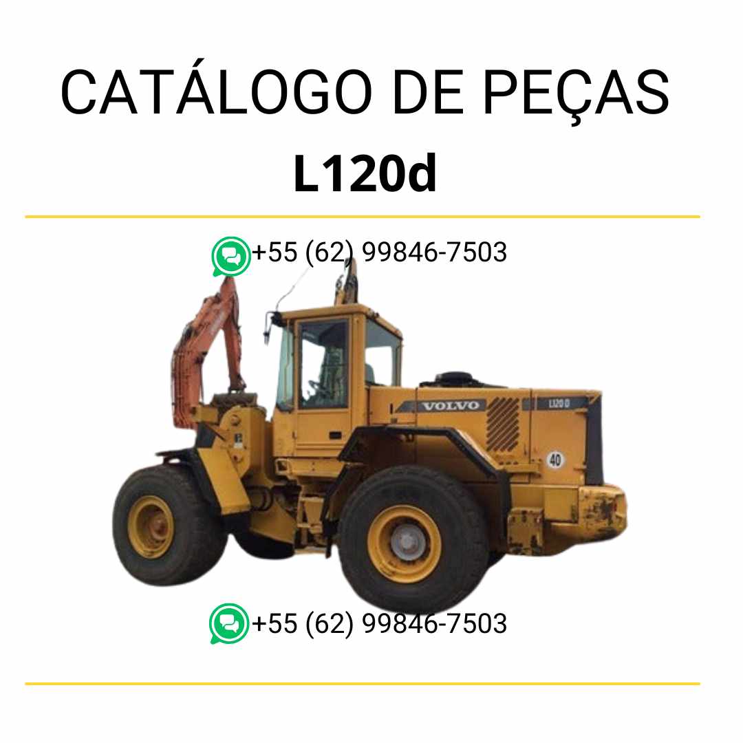 Catálogo de peças em PDF da pá carregadeira Volvo L120D, com diagramas técnicos completos, conteúdo em português e códigos detalhados de componentes