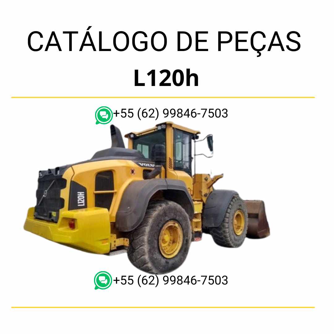 Catálogo de peças em PDF da pá carregadeira Volvo L120H, com conteúdo em português, diagramas técnicos completos e códigos detalhados de componentes
