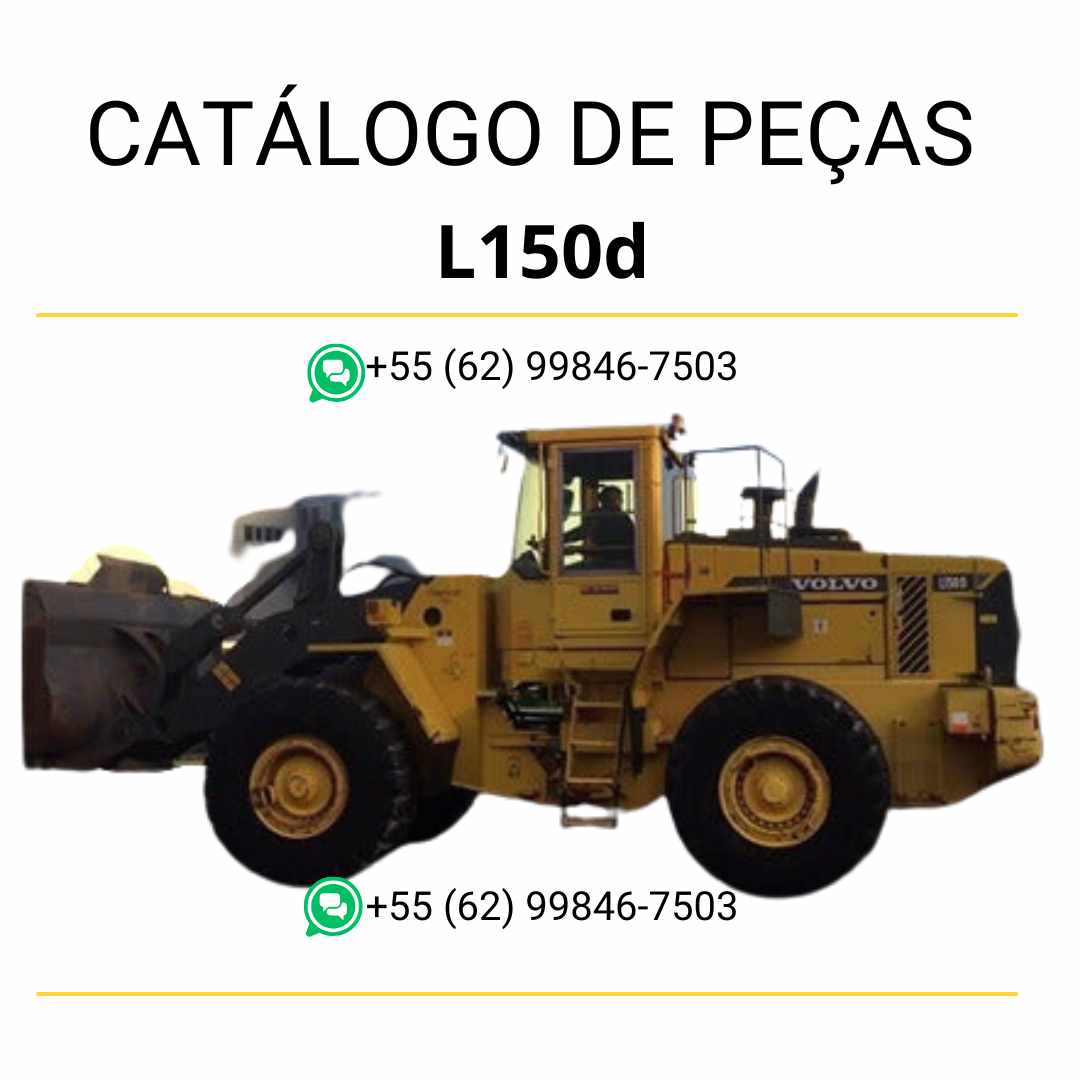Catálogo de peças em PDF da pá carregadeira Volvo L150D, com diagramas técnicos completos, conteúdo em português e códigos detalhados para manutenção