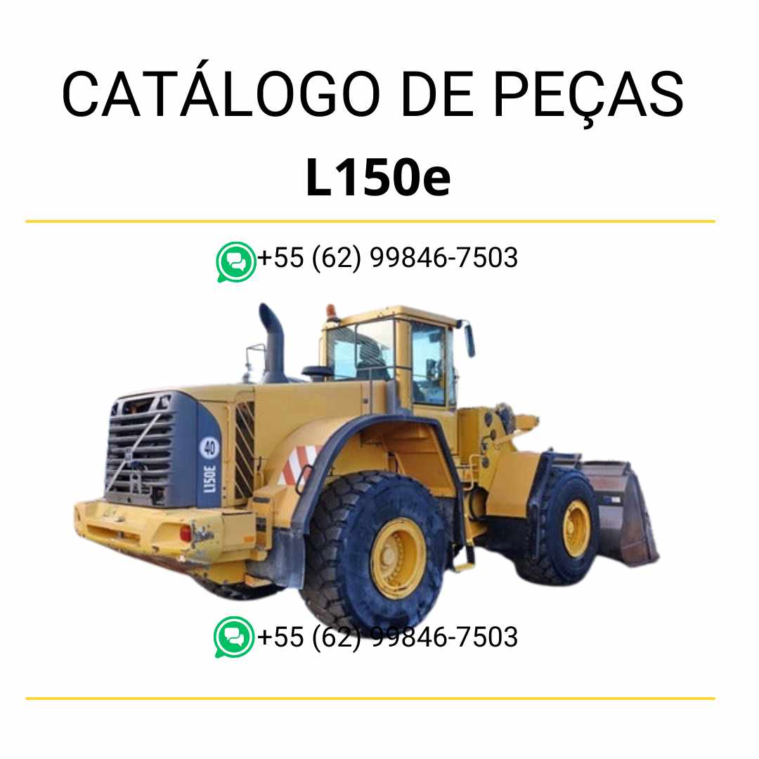 Catálogo de peças em PDF da pá carregadeira Volvo L150E, com conteúdo técnico em português, diagramas detalhados e códigos de componentes originais