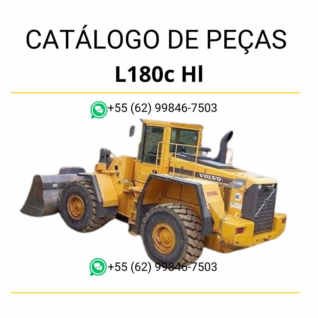 Catálogo de peças em PDF da pá carregadeira Volvo L180C HL BM, com conteúdo em português, diagramas técnicos detalhados e códigos originais