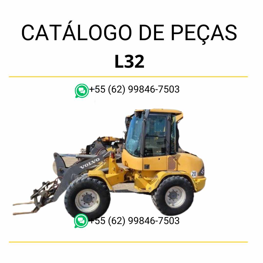 Catálogo PDF em português da carregadeira compacta sobre rodas Volvo L32 com diagramas técnicos e identificação de componentes