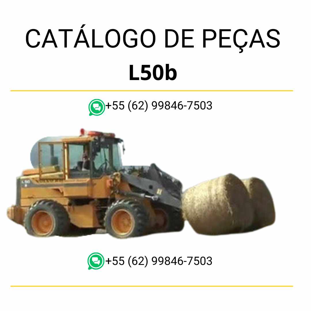 Catálogo de peças da pá carregadeira Volvo L50B BM em PDF, com ilustrações técnicas, listas de componentes e conteúdo em português