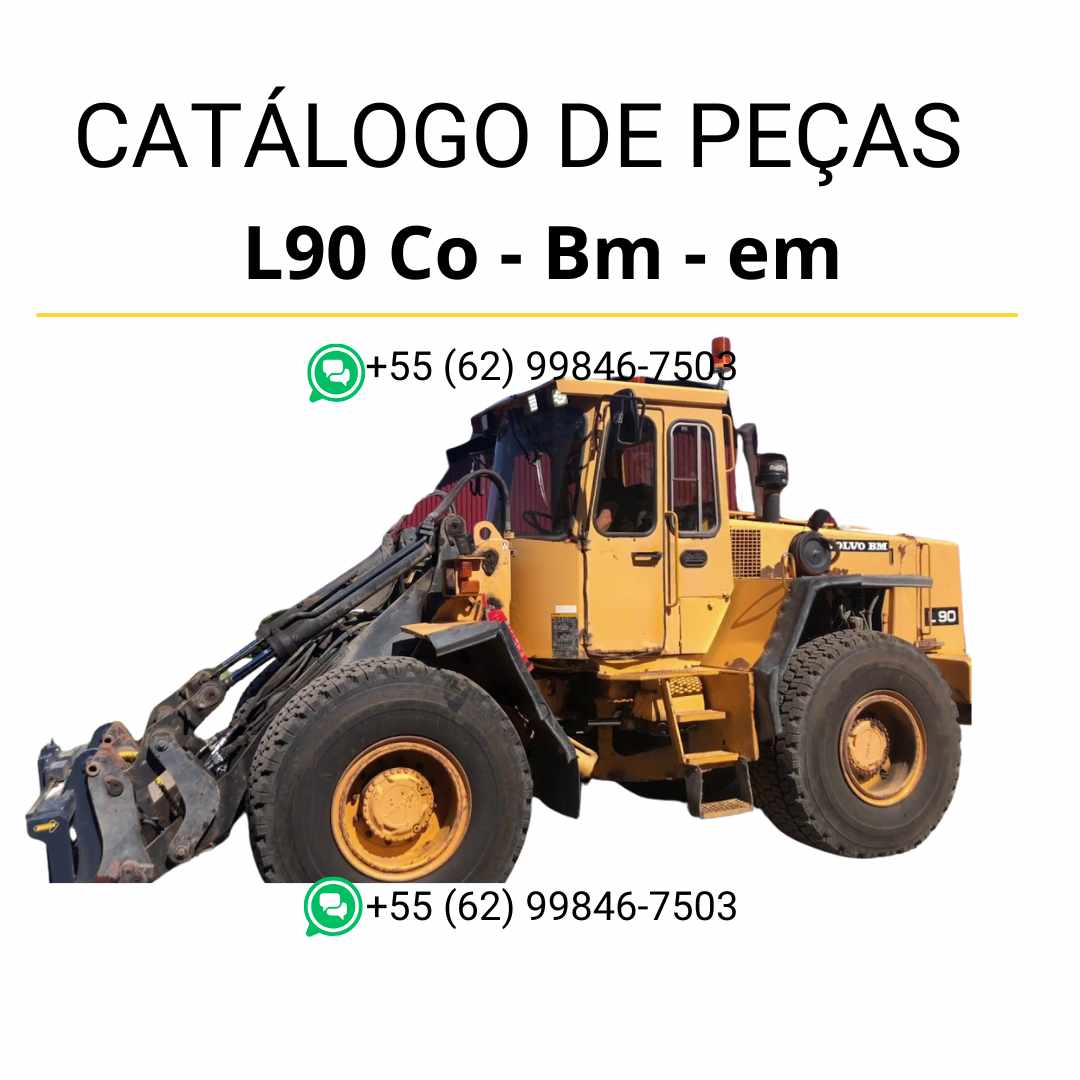 Catálogo PDF de peças da carregadeira Volvo L90 CO BM em português, com códigos e esquemas detalhados para reposição técnica