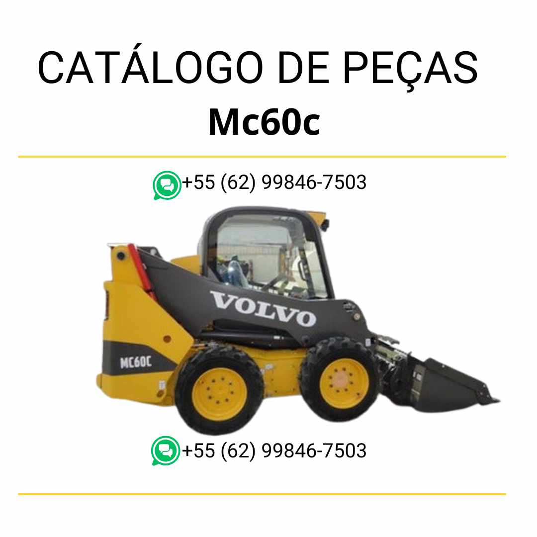 Catálogo de peças em PDF da minicarregadeira Volvo MC60C, conteúdo em português com diagramas técnicos e lista de componentes.