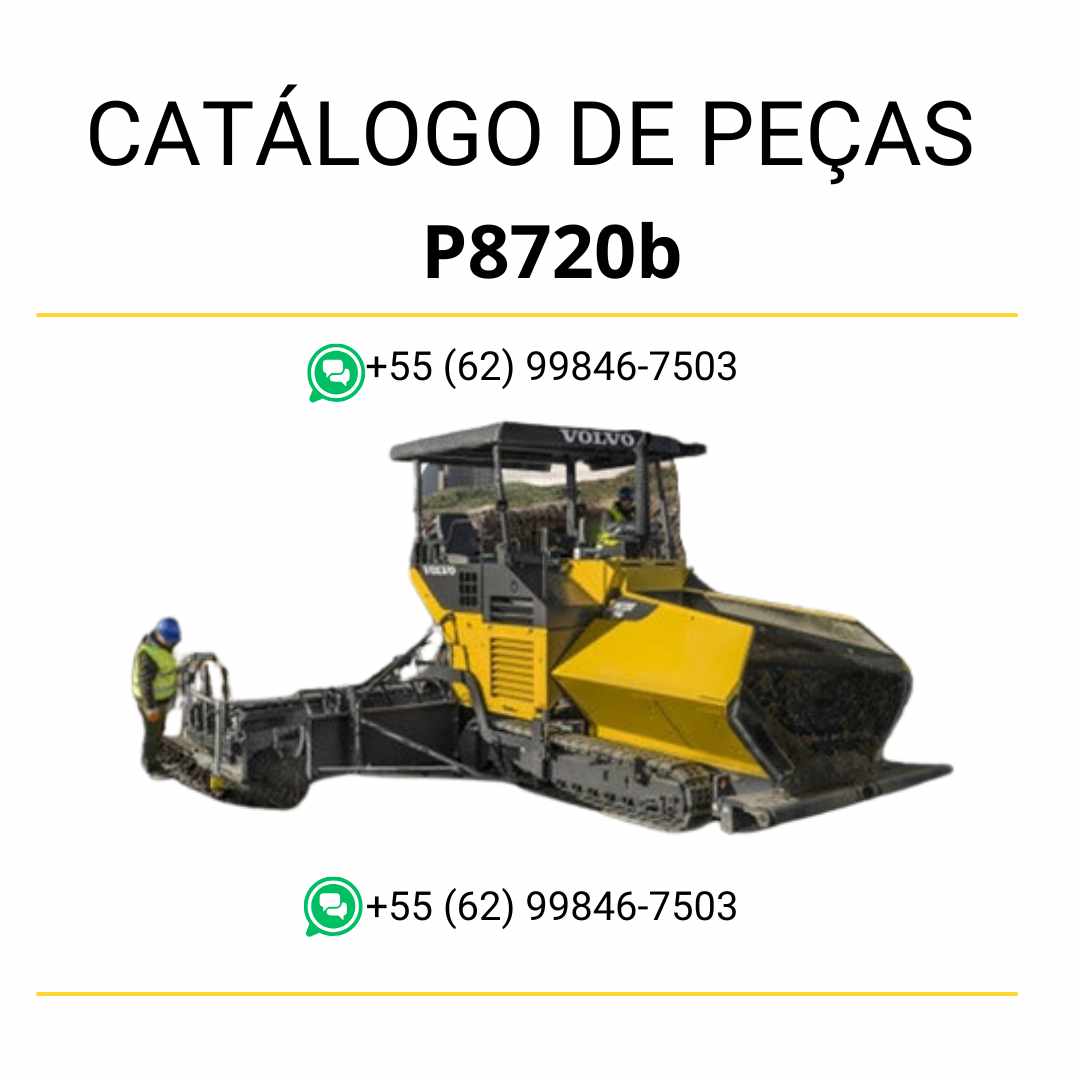 Catálogo de peças em PDF da pavimentadora de esteiras Volvo P8720B, com diagramas técnicos e listas de componentes em português