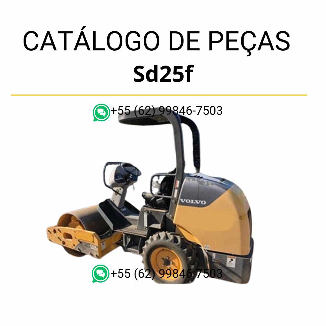 Catálogo de peças em PDF para o compactador de solo Volvo SD25F, com conteúdo técnico em português e diagramas detalhados para manutenção