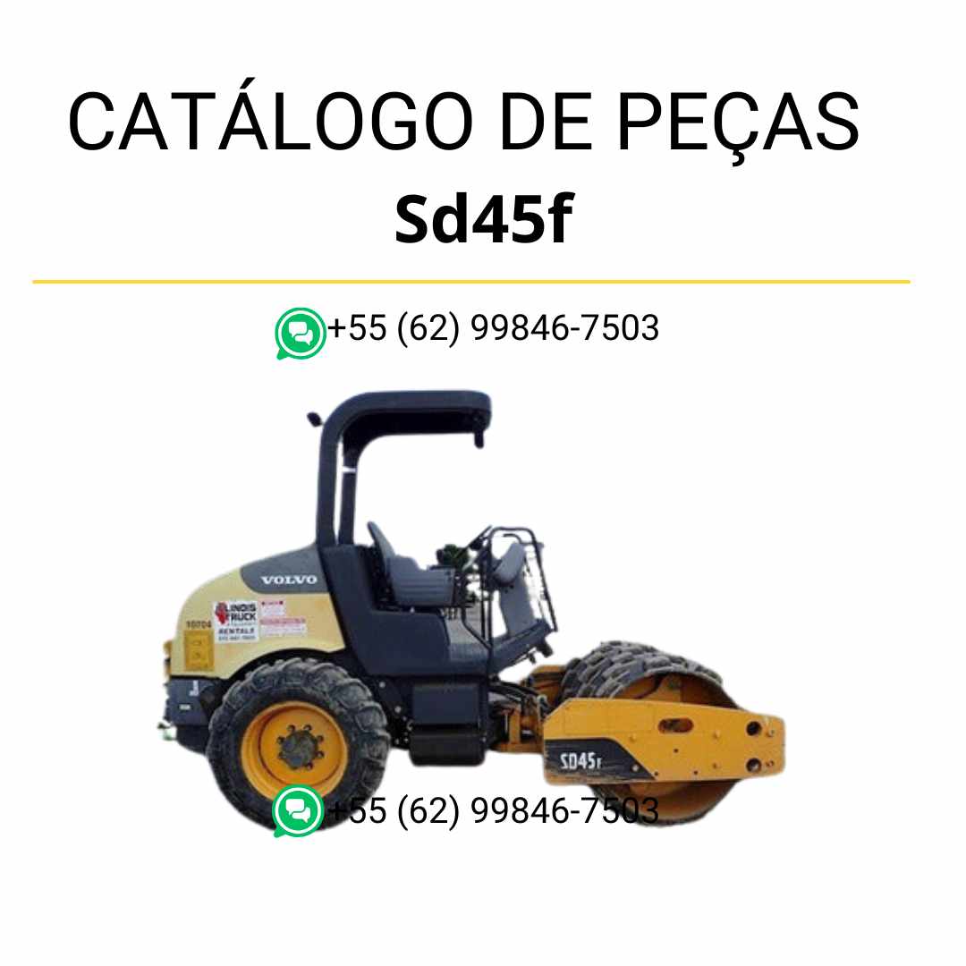 Catálogo de peças PDF para o compactador de solo Volvo SD45F, com conteúdo ilustrado em português para manutenção e identificação técnica