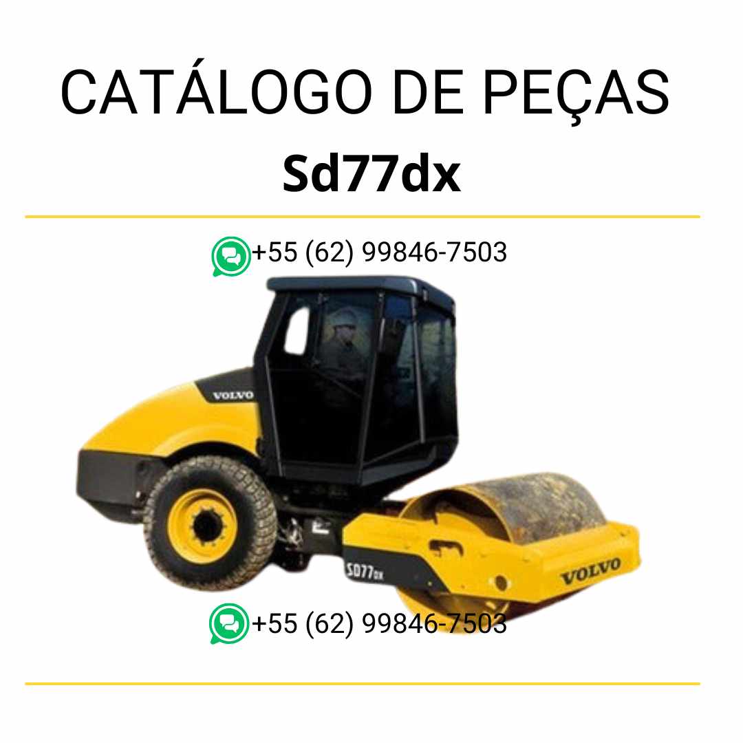 Catálogo de peças em PDF para compactador de solo Volvo SD77DX, com diagramas técnicos detalhados em português para manutenção e identificação precisa.