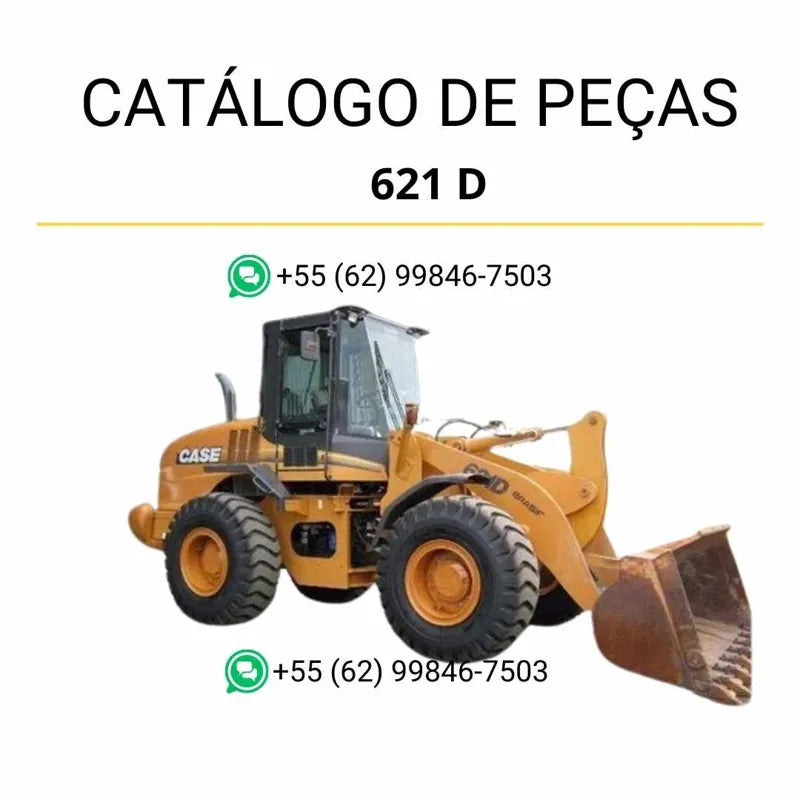 Catálogo de peças Case 621D em PDF, com vistas explodidas e identificação detalhada dos conjuntos da pá carregadeira.