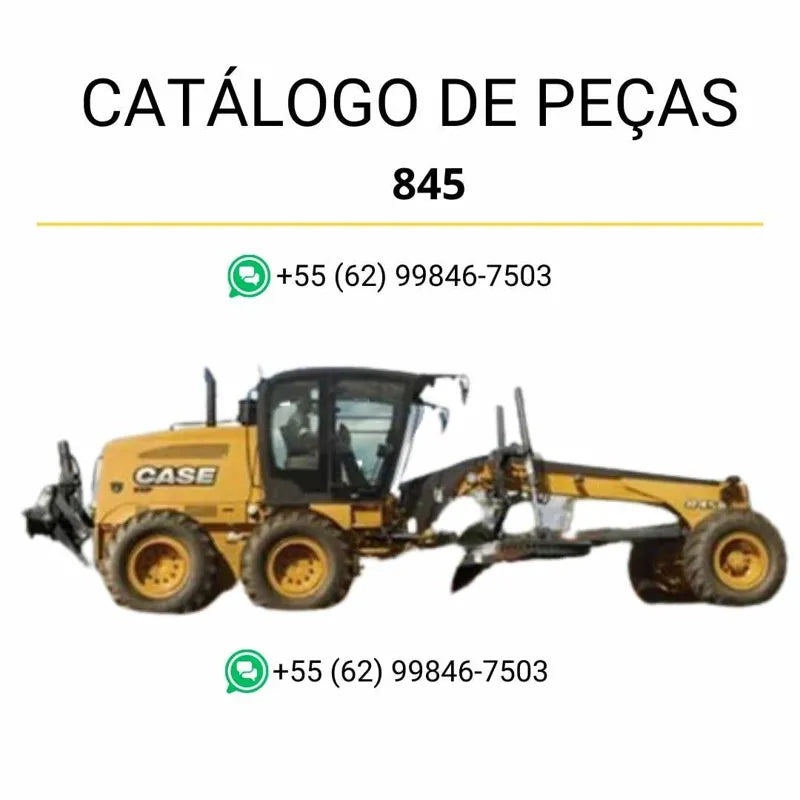 Catálogo de peças Case 845 em PDF, com ilustrações técnicas e identificação completa dos componentes da motoniveladora.