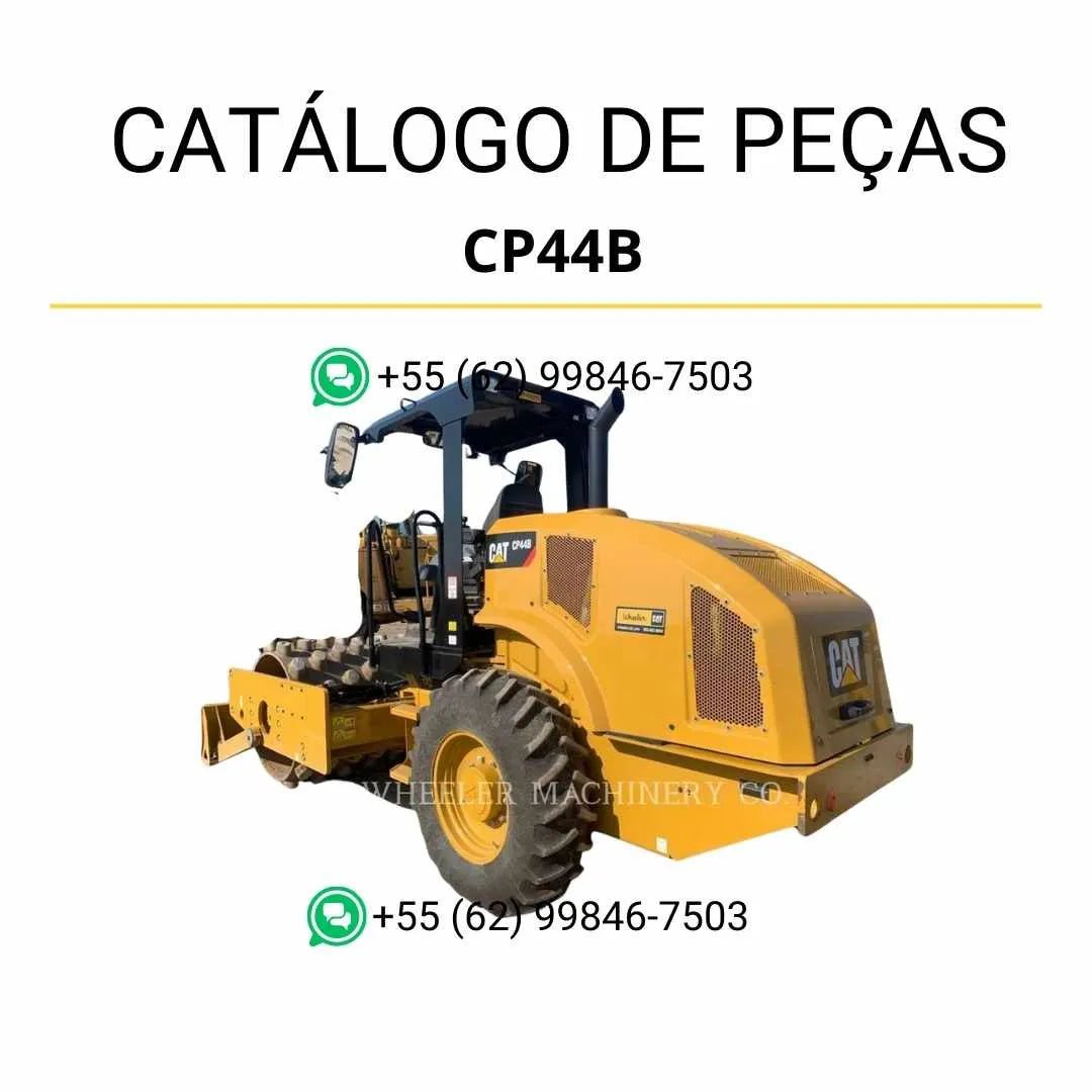 Catálogo de peças Caterpillar CP44B em PDF com ilustrações técnicas detalhadas e lista completa de componentes originais do rolo compactador de solo.