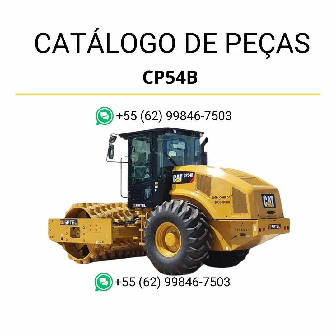 Catálogo de peças Caterpillar CP54B em PDF com diagramas técnicos detalhados e lista completa de componentes originais do rolo compactador vibratório.