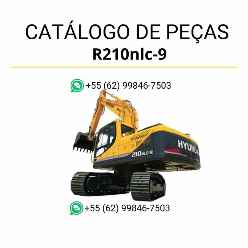 Catálogo de peças Hyundai R210NLC-9 em inglês, PDF completo com diagramas técnicos detalhados e lista original de componentes da escavadeira.