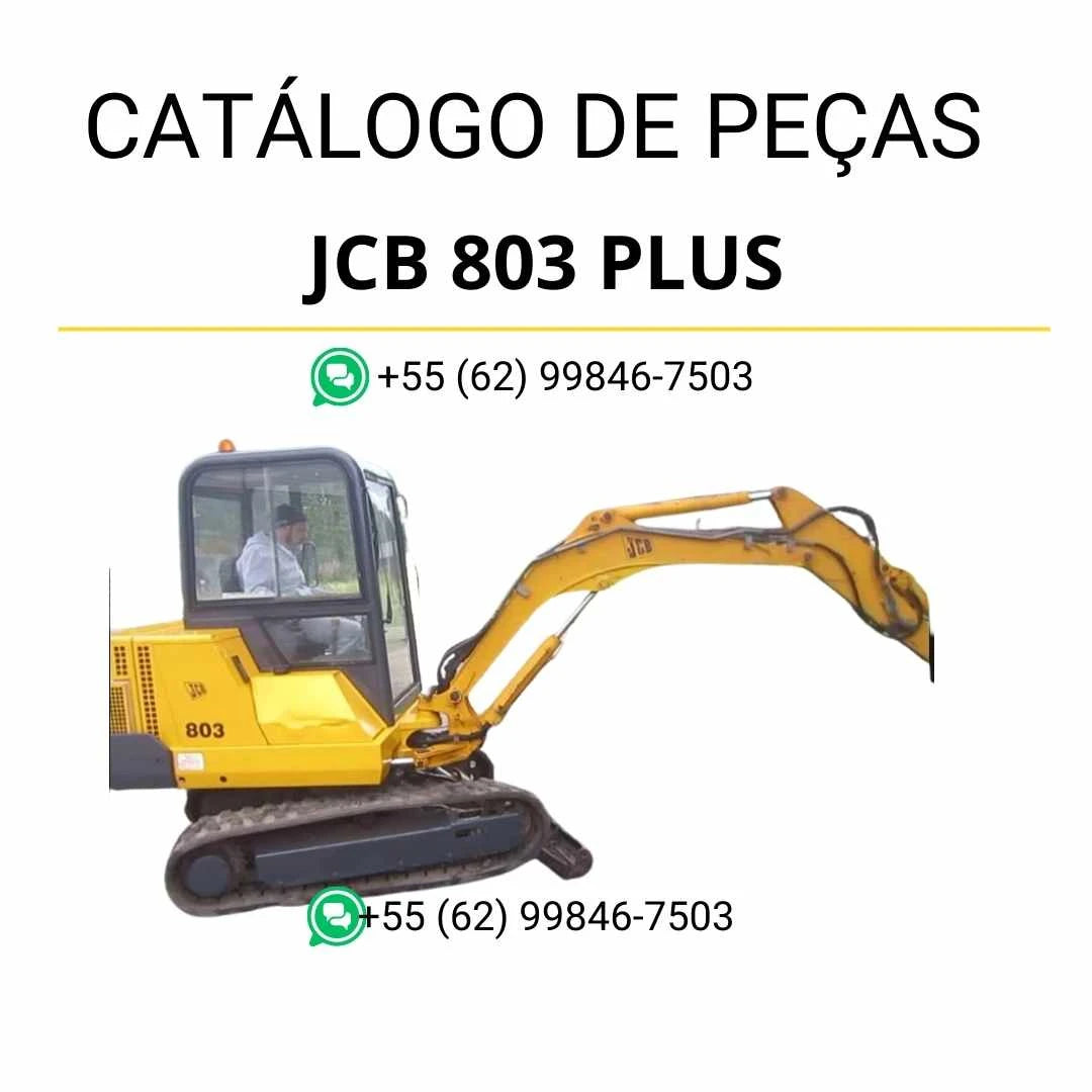 Catálogo de peças JCB 8050 ZTS em PDF, com ilustrações técnicas detalhadas e identificação completa dos componentes da mini escavadora.