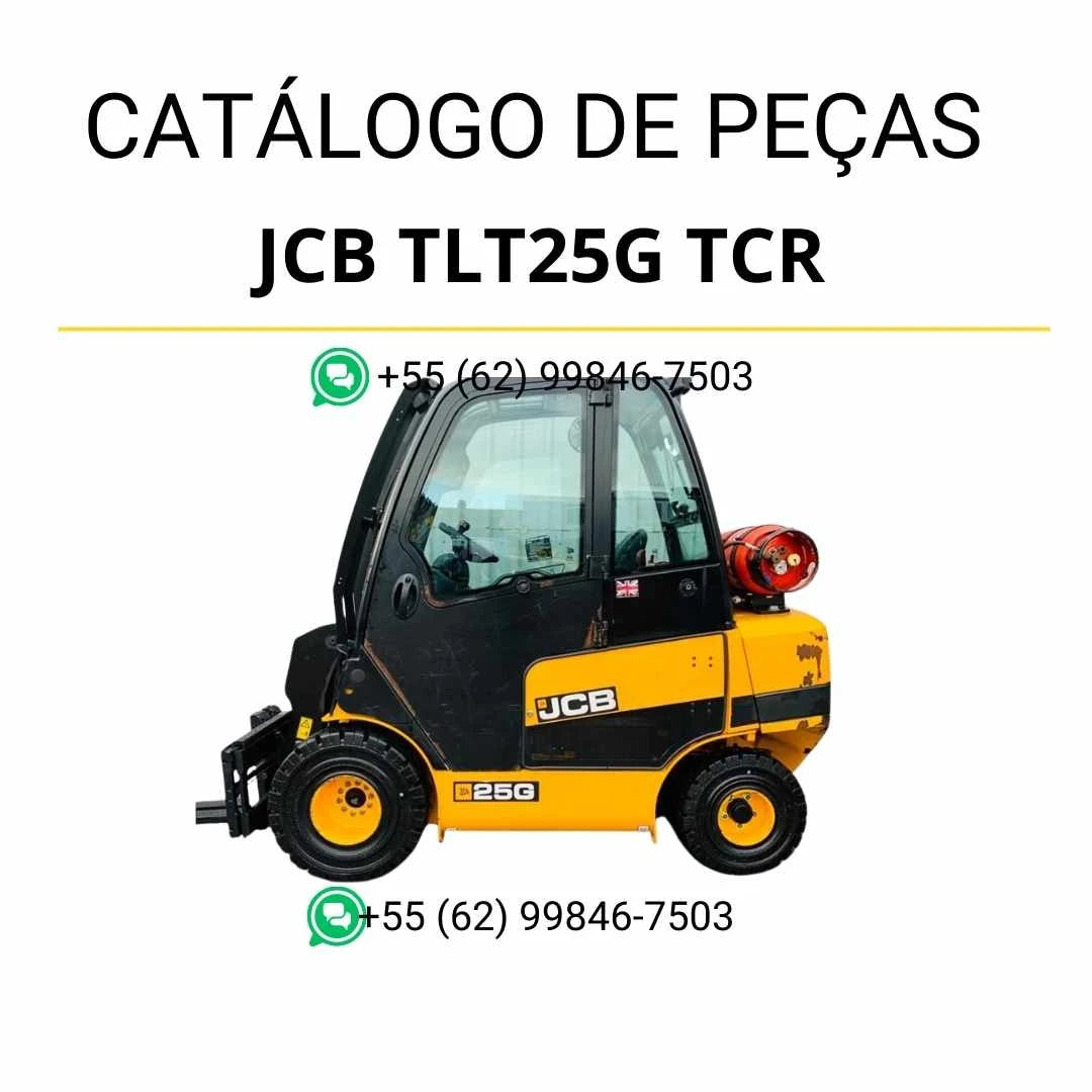 Catálogo de peças JCB TLT25D TCR em PDF, com vistas técnicas detalhadas, diagramas completos e identificação dos componentes do Teletruk.