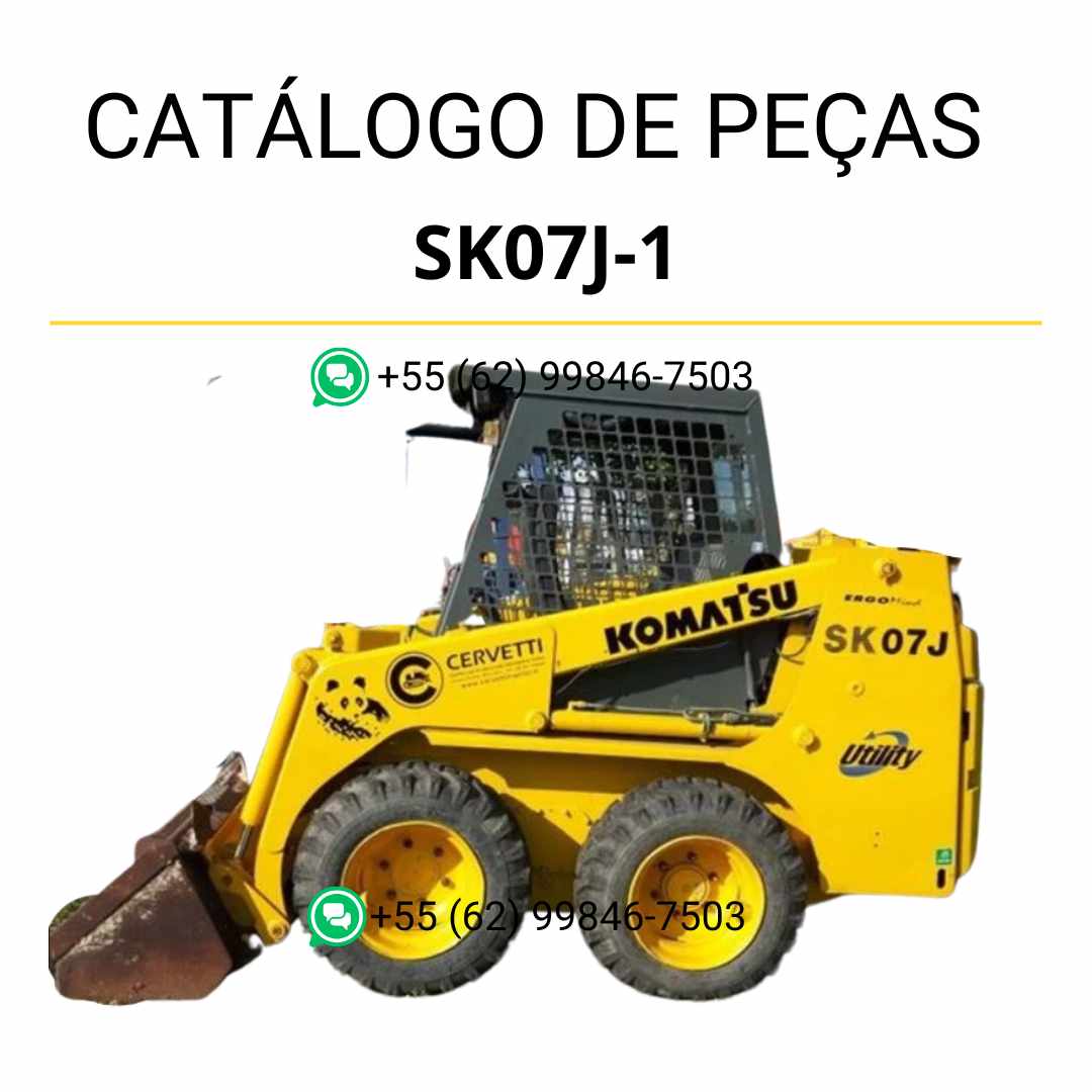 Catálogo de peças Komatsu SK07J-2 em PDF para minicarregadeiras, com ilustrações detalhadas e lista completa de componentes originais
