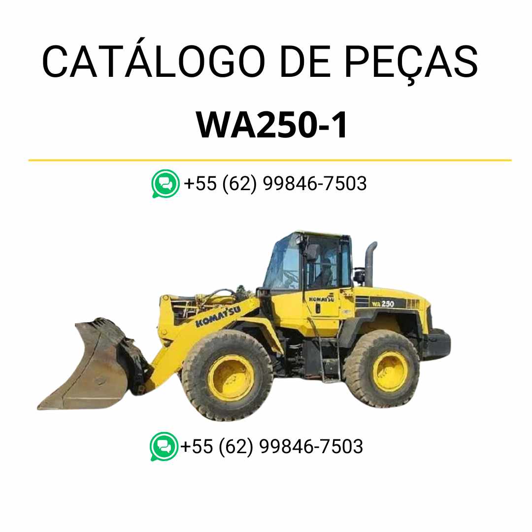 Catálogo de peças Komatsu WA250-1LC em PDF com ilustrações técnicas e identificação detalhada dos componentes da carregadeira de rodas