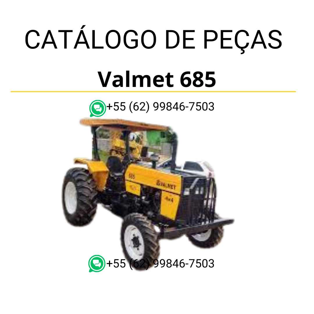 Pacote com 4 catálogos de peças Valtra Valmet 685, 785, 885 e 985 em PDF — inclui diagramas técnicos detalhados, códigos originais e informações completas de manutenção para os tratores agrícolas.