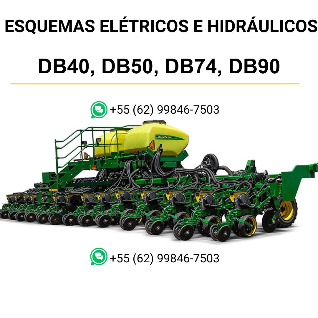 Esquemas elétricos e hidráulicos em PDF para plantadeiras John Deere DB40, DB50, DB74 e DB90 com diagramas completos e códigos de falhas