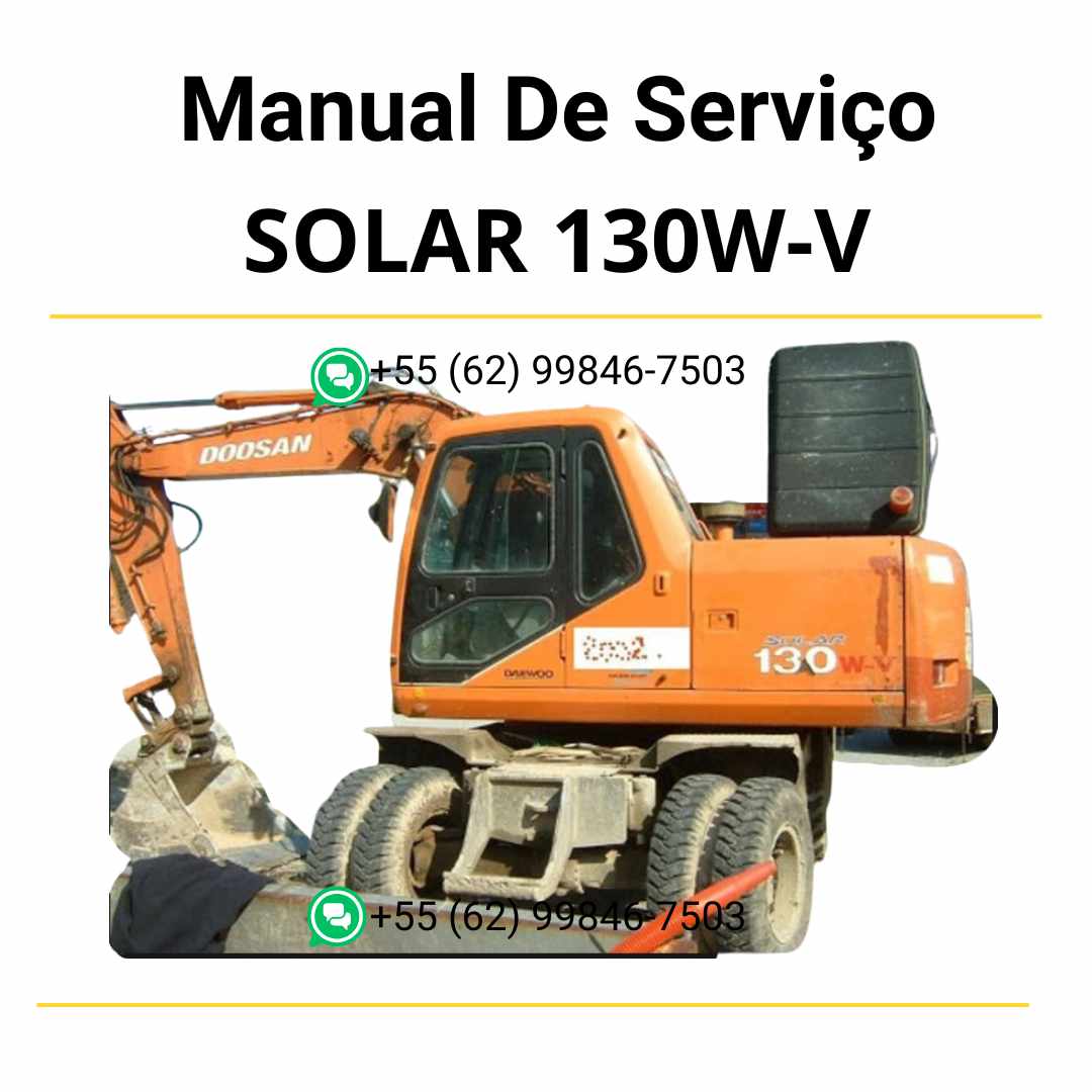 Manual de serviço em PDF do escavador hidráulico Doosan Solar 130W-V com orientações técnicas completas para manutenção, reparo e ajustes