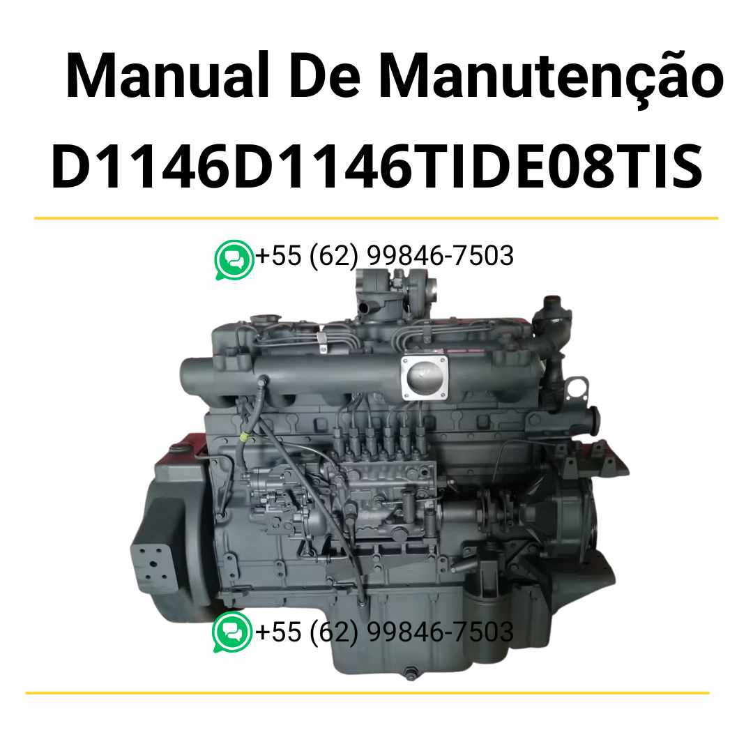Manual de manutenção Doosan motores D1146, D1146TI e DE08TIS em PDF, guia técnico detalhado com instruções ilustradas de reparo e ajustes
