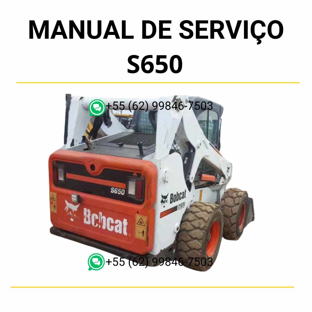 Manual de operação e manutenção Bobcat S650 em PDF com orientações detalhadas de uso, inspeções, lubrificação e segurança operacional.