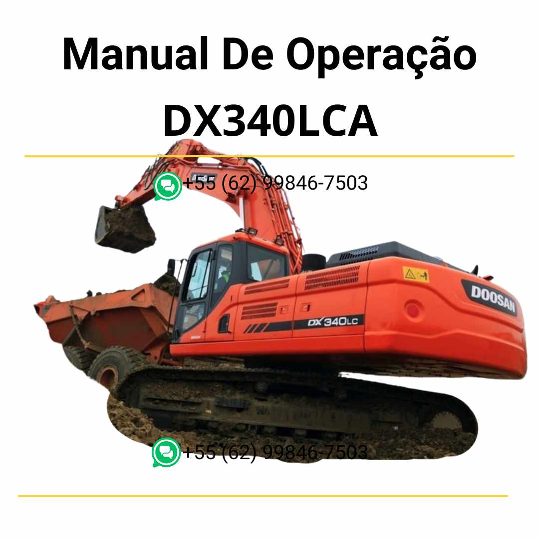 Manual de operação e manutenção em PDF do escavador hidráulico Doosan DX340LCA com instruções completas de uso, cuidados e procedimentos técnicos