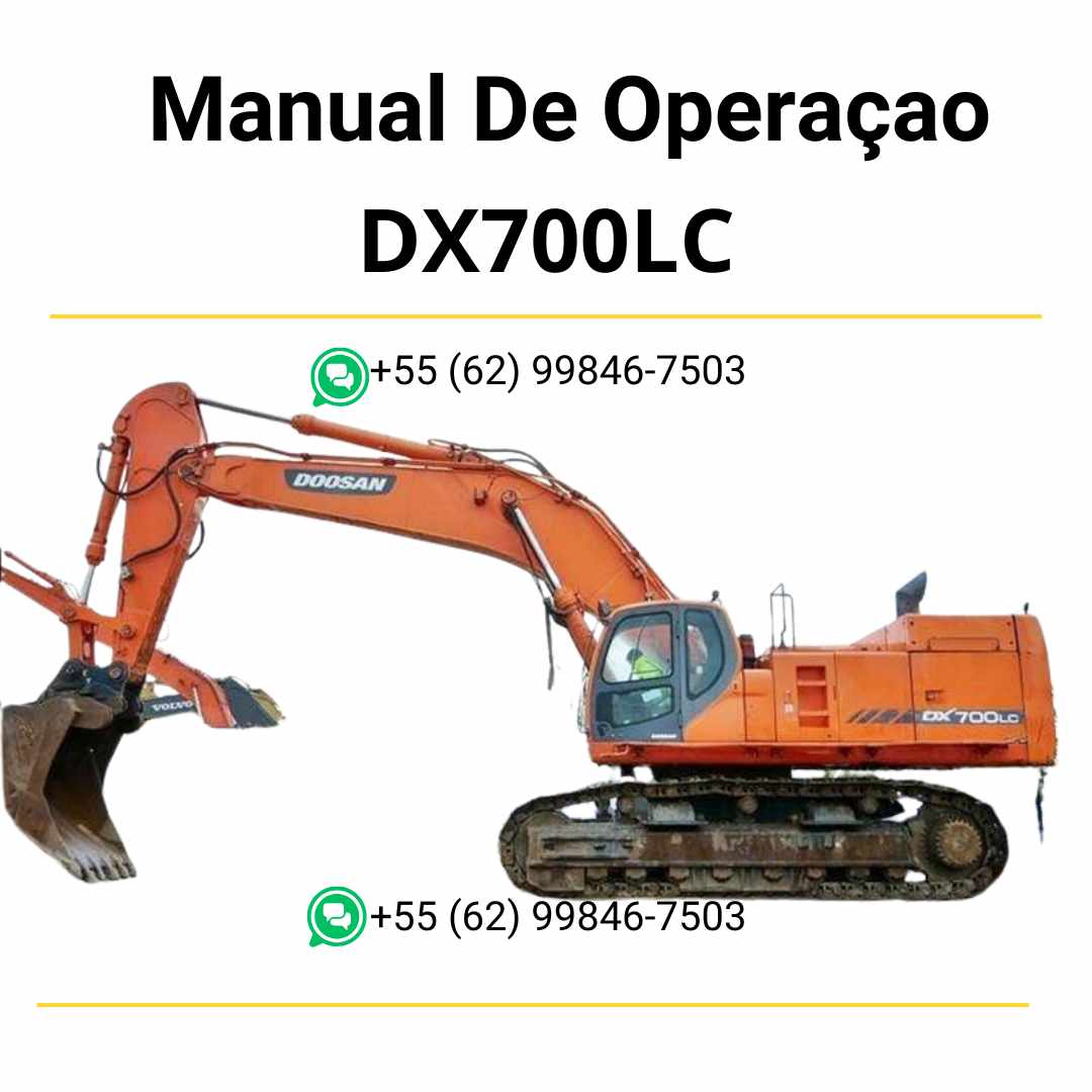 Manual de operação e manutenção em PDF do escavador hidráulico Doosan DX700LC com instruções detalhadas de uso, segurança e manutenção preventiva