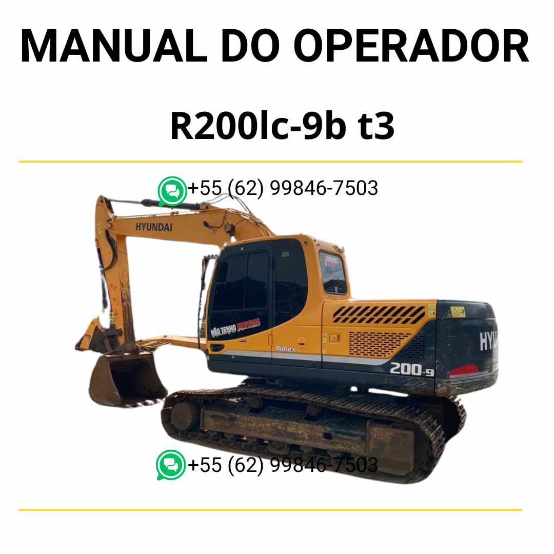 Manual do operador Hyundai R200LC-9B (T3) escavadeira em PDF, guia prático de operação com instruções detalhadas e recomendações de segurança