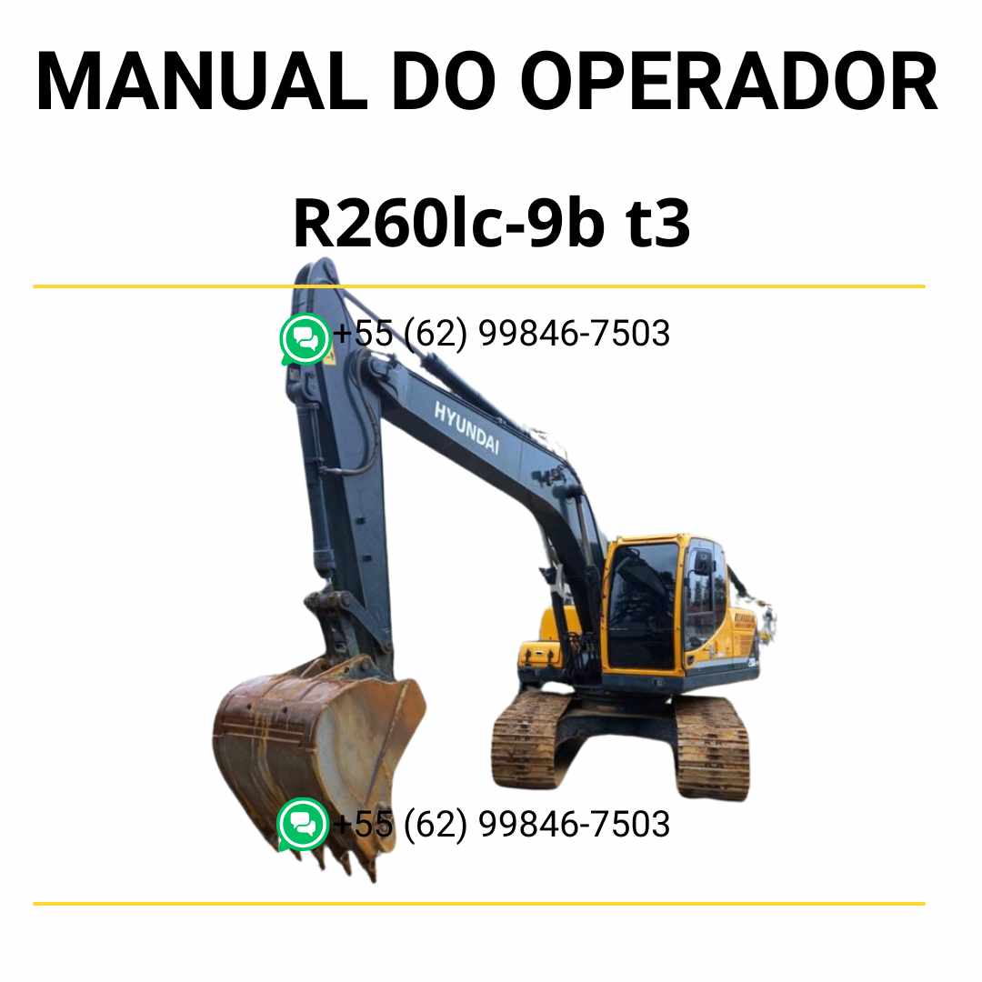 Manual do operador Hyundai R260LC-9B (T3) escavadeira em PDF, guia completo de operação com instruções práticas e recomendações de segurança