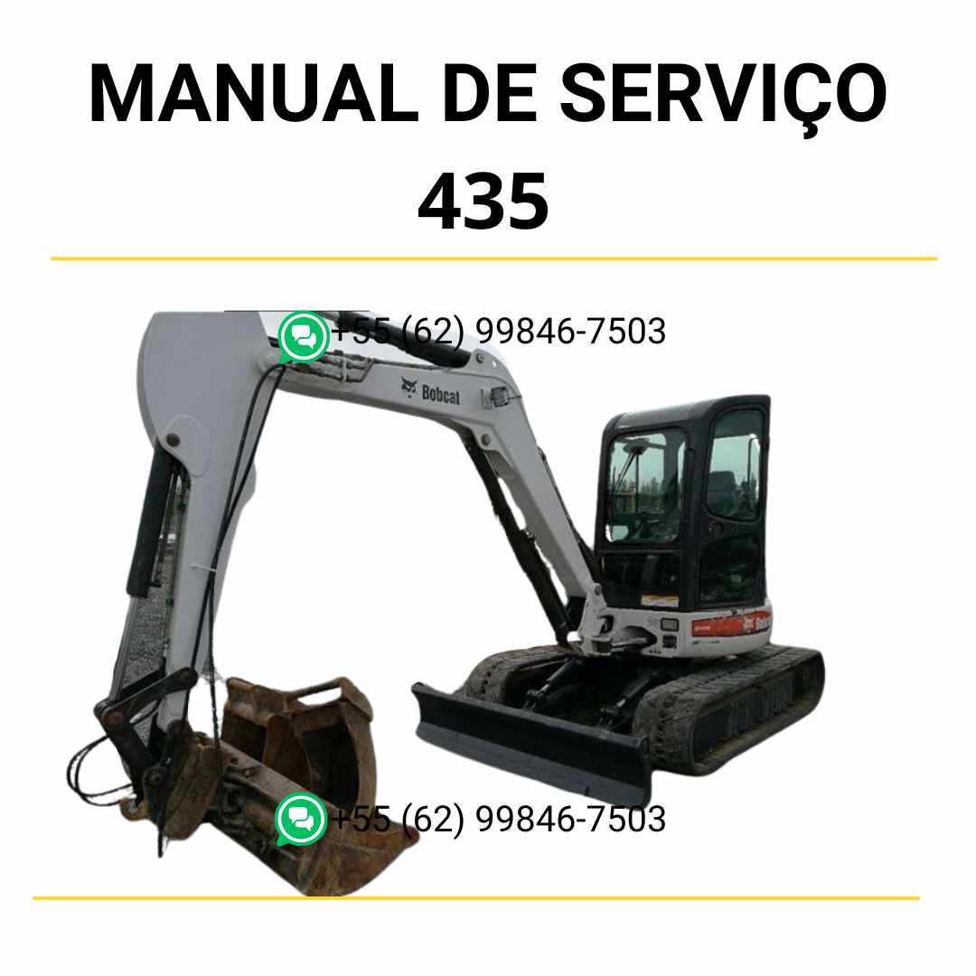 Manual de serviço Bobcat 435 Mini Escavadeira em PDF com diagramas hidráulicos e procedimentos completos de manutenção.