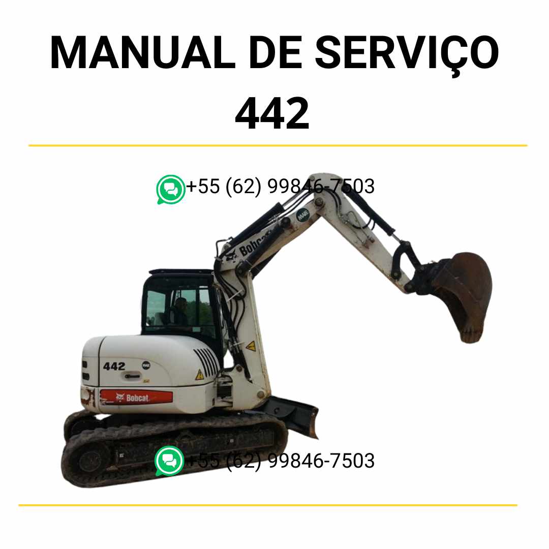 Manual de serviço Bobcat 442 em PDF com diagramas hidráulicos, instruções de desmontagem e manutenção completa do mini escavador.