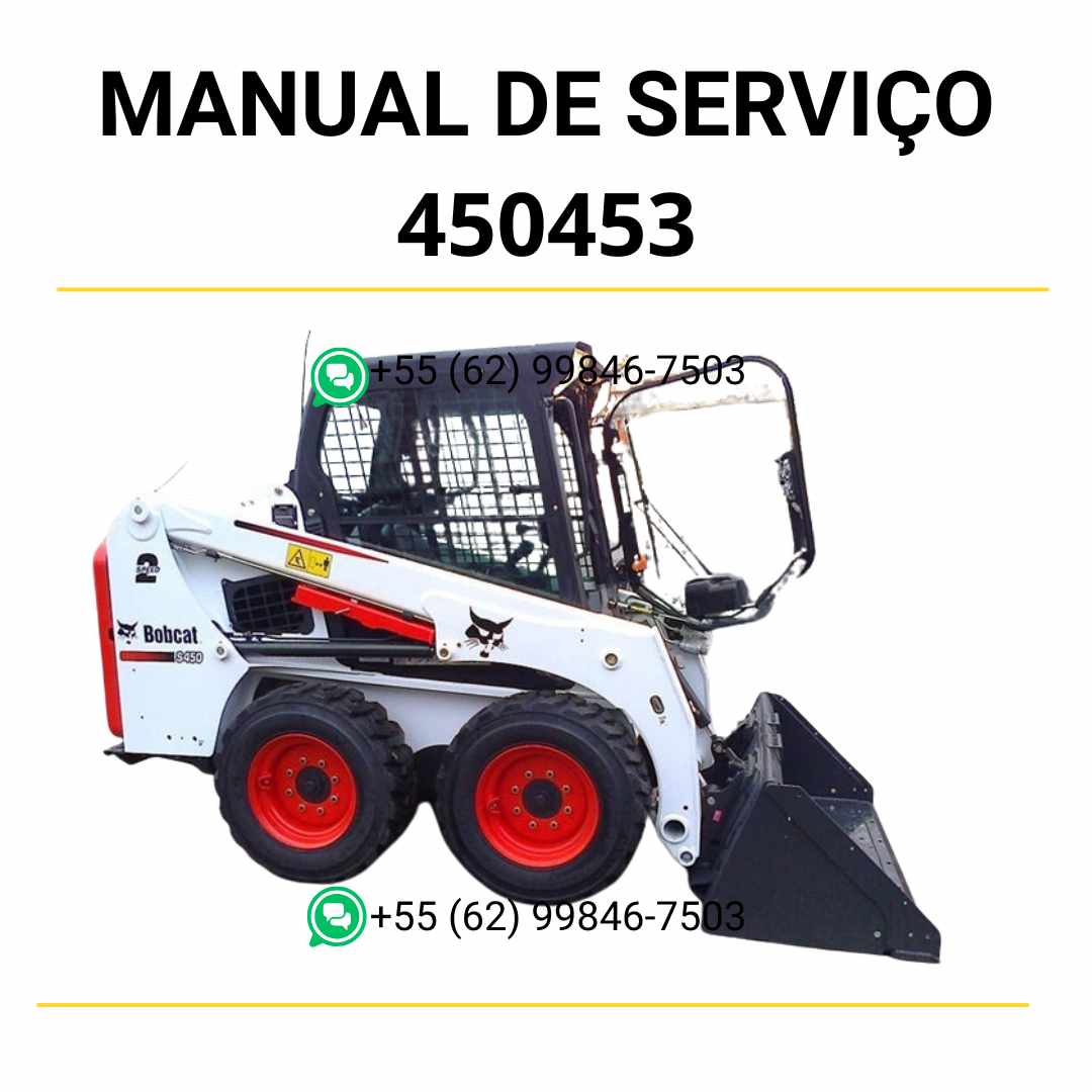 Manual de serviço Bobcat 450 e 453 em PDF com instruções detalhadas de manutenção, ajustes mecânicos e diagramas técnicos completos.