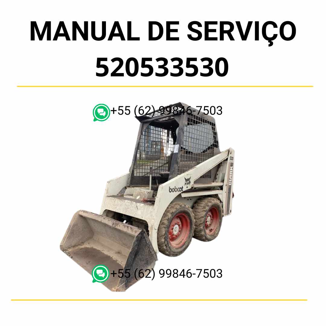 Manual de serviço Bobcat 520, 533 e 530 em PDF com diagramas técnicos, instruções detalhadas e guia completo de manutenção da minicarregadeira.