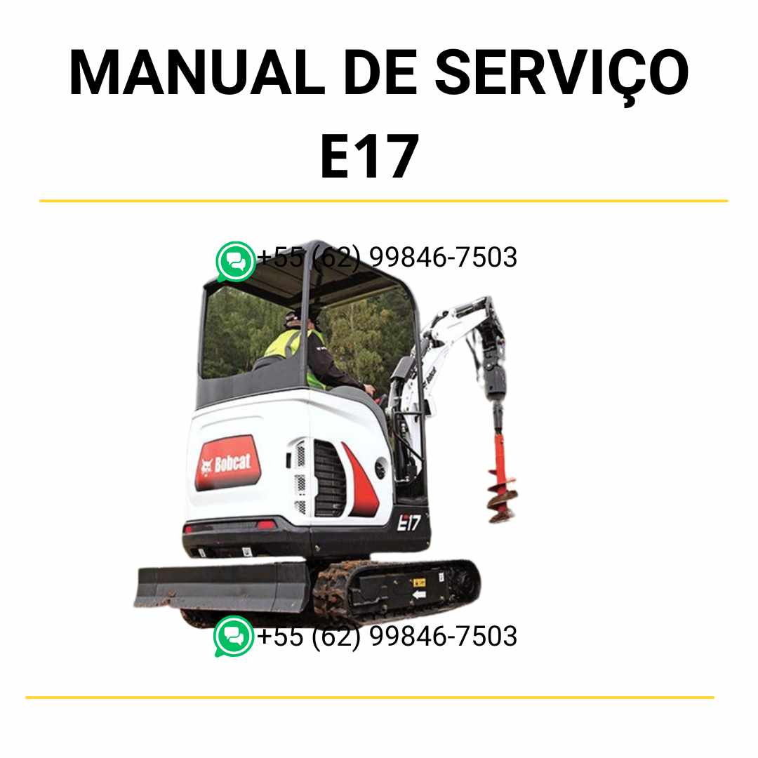 Manual de serviço Bobcat E17 Escavadeira Compacta em PDF com instruções detalhadas de manutenção e reparos hidráulicos completos.