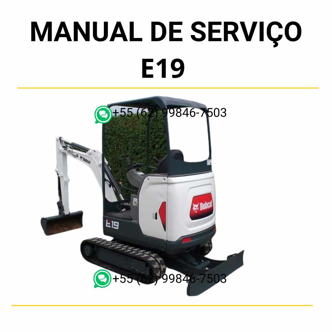 Manual de serviço Bobcat E19 em PDF com instruções de manutenção, esquemas hidráulicos e guia técnico completo para escavadeira compacta.