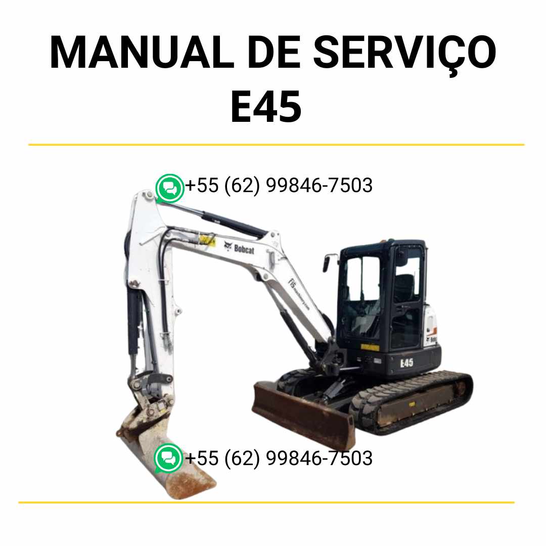Manual de serviço Bobcat E45 em PDF com instruções técnicas completas, esquemas hidráulicos e guia profissional de manutenção.