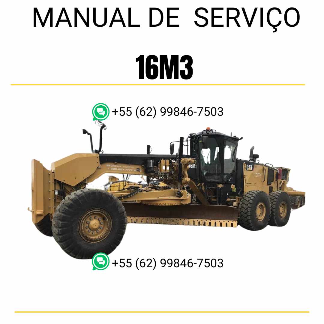 Manual de serviço CATERPILLAR 16M3 para motoniveladora, em PDF, no idioma português, com detalhes sobre operação e manutenção.