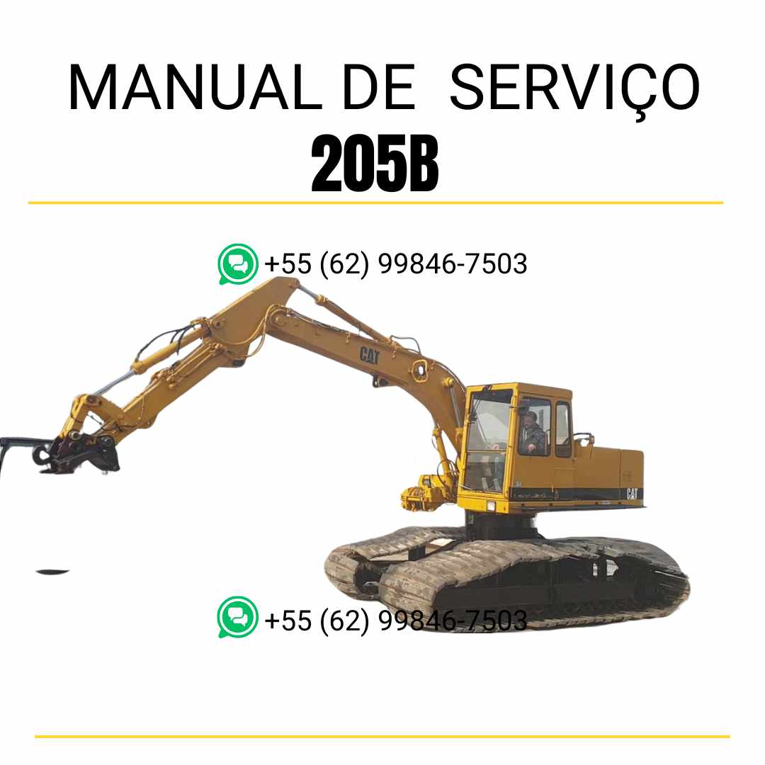 Manual de serviço CATERPILLAR 205B para escavadora, em PDF, no idioma português, com informações detalhadas sobre manutenção e operação.